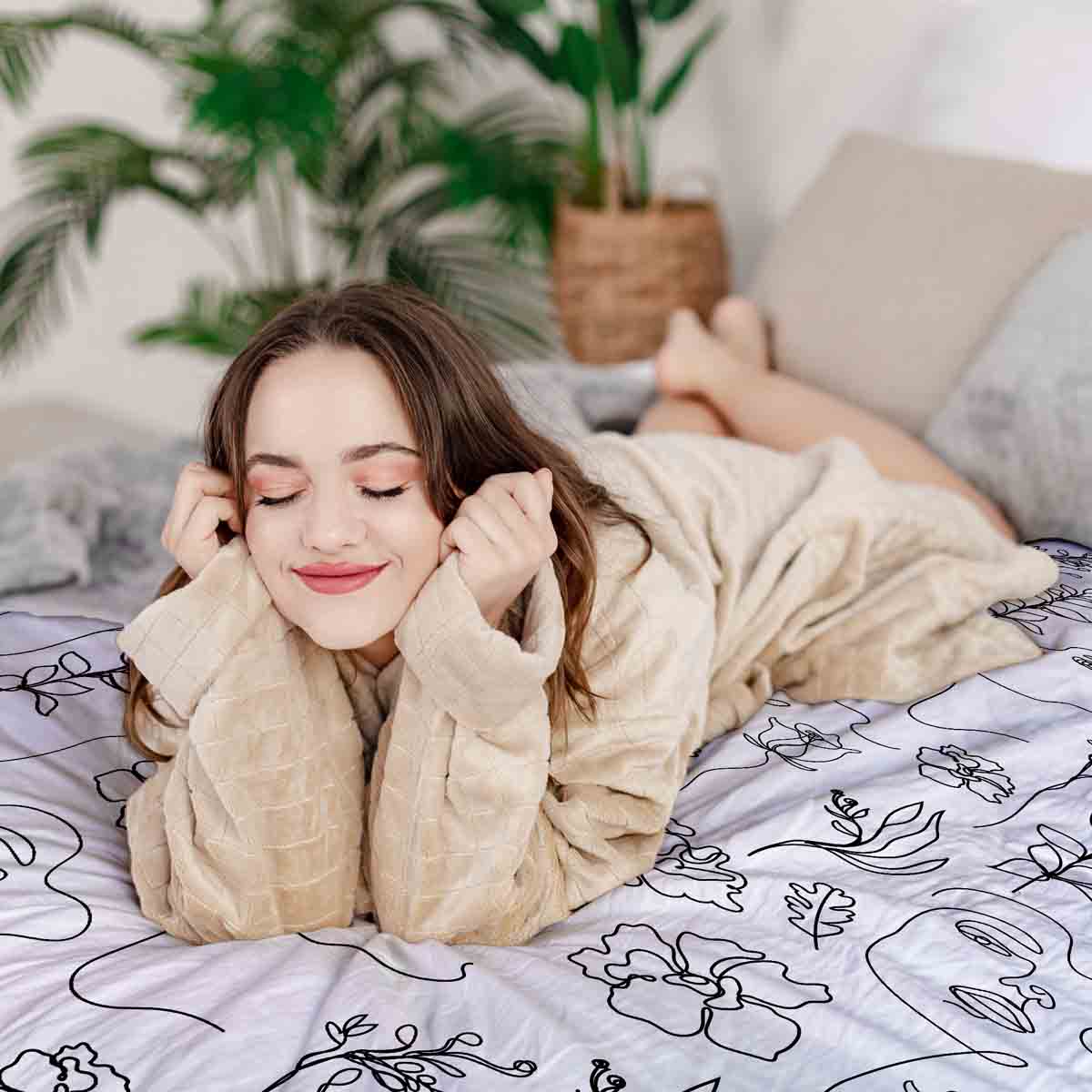 Original Therapiedecke - Baumwoll Bettwäsche Set Boho Blumen